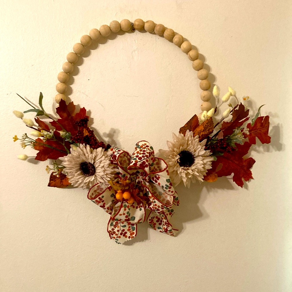 Neutral Floral Beaded Wreath